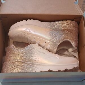 Skechers Kids Glitter Sneakers - Gold and Cream